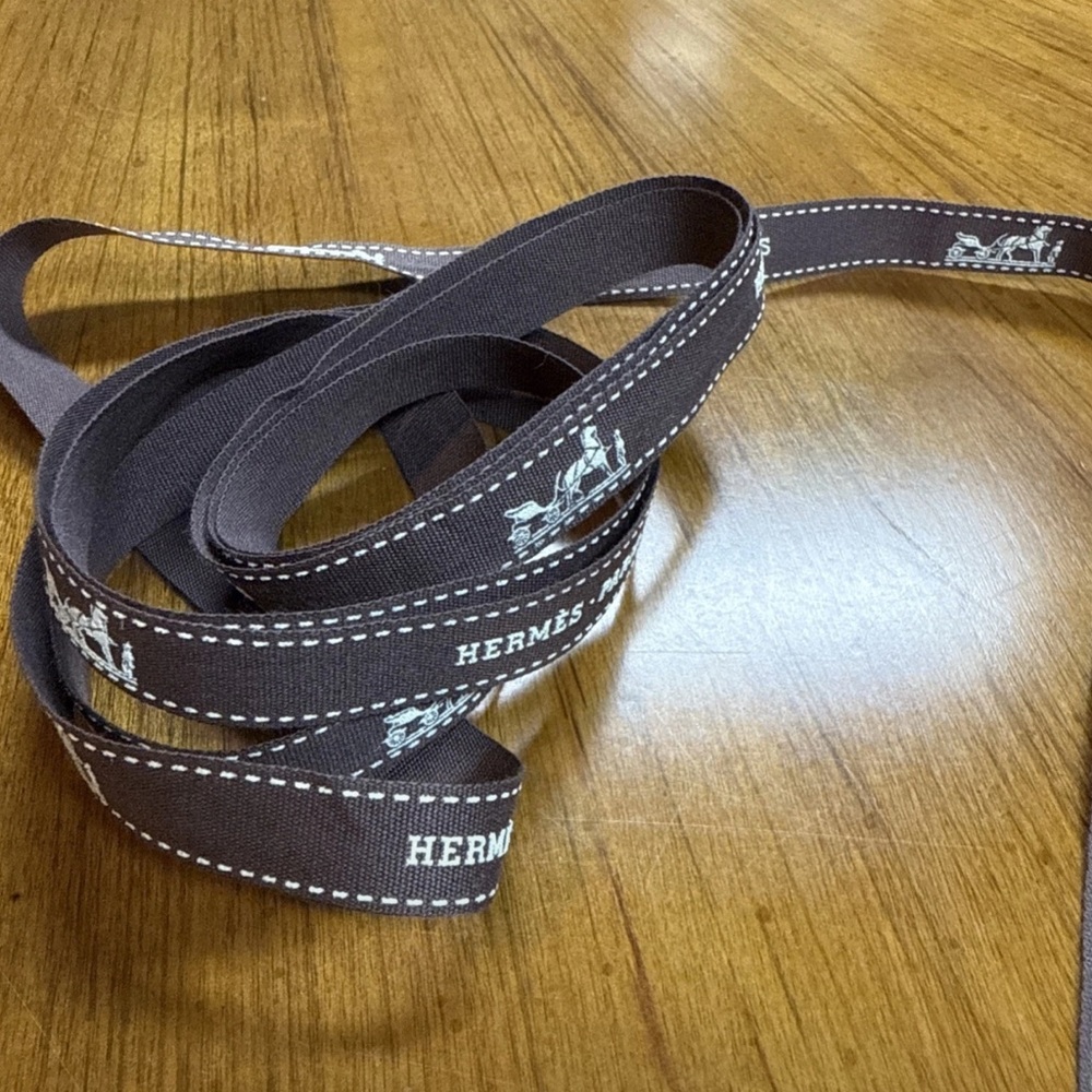 Hermes Gift Wrapping Ribbon 3/8" wide  34” Long Brown Classic Pattern Authentic